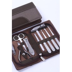 Fermeture éclair sac 9 pièces Festival haut acier inoxydable PU cuir affaire Nail Clippers