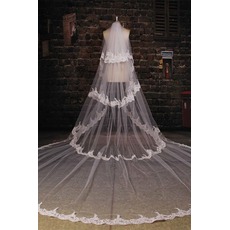 Voile de mariée Multi Couche Cérémonial Froid Traîne Longue Tissu Dentelle