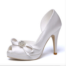 Chaussures de mariage à bout ouvert, plate-forme imperméable en satin, talons hauts, mariage, talons hauts