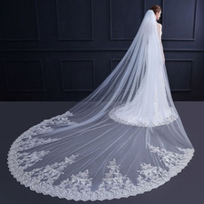 Voile de dentelle de paillettes exquise longue queue voile de mariage mariée voile pas cher