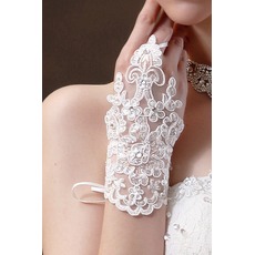 Gants de mariage Tissu Dentelle Decoration Perle Été Mitten Short