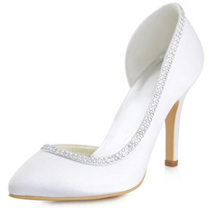 Satin soie bout pointu strass chaussures de mariage côté chaussures de mariée creuses stiletto