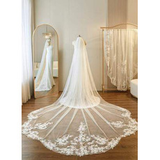 Voile de dentelle vintage blanc ivoire, voile de mariage d'église, voile de luxe