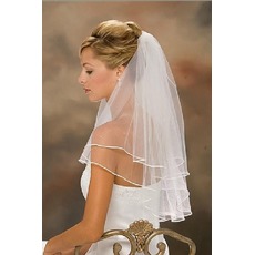 Double voile de bord de ruban de satin blanc / ivoire voile de mariée en gros