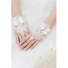 Gants de mariage Short Pailleté Decoration Tissu Dentelle Mitten