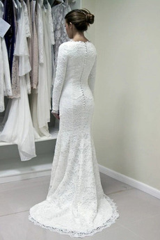 Robe de mariée Dentelle Manche Longue Couvert de Dentelle Fourreau