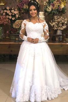 Robe de mariée A-ligne Soie Perle Couvert de Dentelle Zip Manche Aérienne