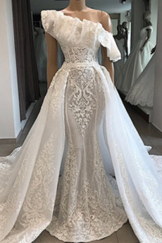 Robe de mariée Appliques Tissu Dentelle Chic Sans Manches Épaule Asymétrique