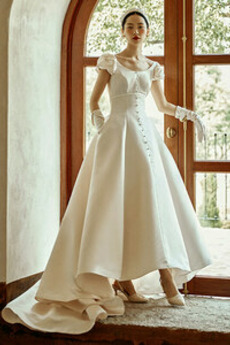 Robe de mariée Avec Jacket Automne Naturel taille Manche Courte Satin