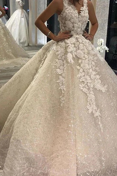 Robe de mariée Dos nu Col en V Manquant A-ligne Eglise Sans Manches