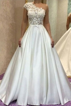 Robe de mariée Formelle Une épaule a ligne Naturel taille Gazer