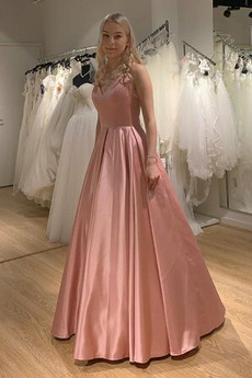 Robe de Bal Dos nu Printemps Satin Manquant Sans Manches Col en V