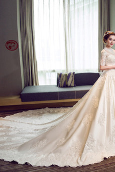 Robe de mariée Broderie A-ligne Naturel taille Satin Salle Lacet