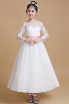 Robe Cortège Fille A-ligne Naturel taille Orné de Nœud à Boucle