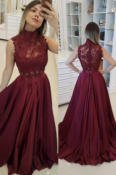 Robe de Bal Longue aligne Médium noble Col haut Dentelle