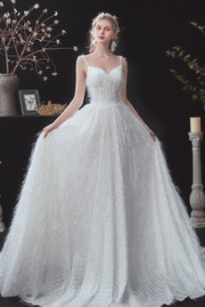 Robe de mariée Jardin Longue Bretelles Spaghetti a ligne Lacet Poire