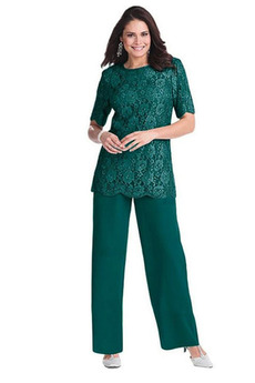 Robe de mère pantalon de costume Manche de T-shirt 2 Pièces Chic