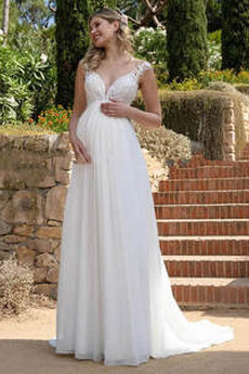 Robe de mariée Empire Sans Manches Mousseline de soie Empire Plage