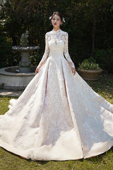 Robe de mariée Couvert de Dentelle Col haut aligne Salle Lacet