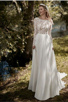 Robe de mariée Dos nu Appliques Manche Longue Plage Printemps Epurée