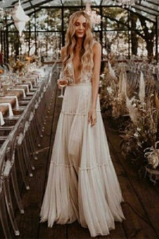 Robe de mariée Romantique Longueur ras du Sol Tulle Sans Manches Appliques