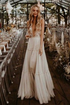 Robe de mariée Romantique Longueur ras du Sol Tulle Sans Manches Appliques