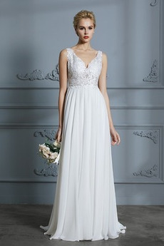 Robe de mariée A-ligne Sommaire Traîne Courte Été Chiffon Décolleté Dans le Dos