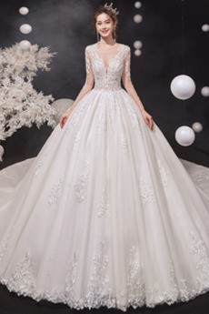 Robe de mariée Tulle Manche Longue Cérémonial A-ligne Trou De Serrure