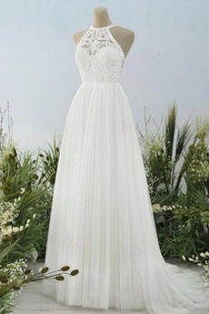 Robe de mariée Epurée De plein air Col ras du Cou Bouton Naturel taille