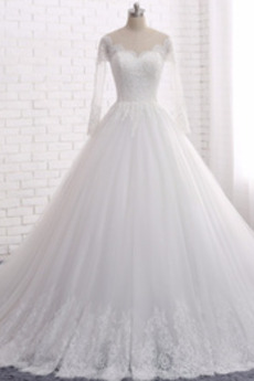 Robe de mariée Froid a ligne Tulle Traîne Longue Manche Aérienne