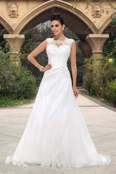 Robe de mariée Hiver Mousseline de soie a ligne Sans Manches Rectangulaire