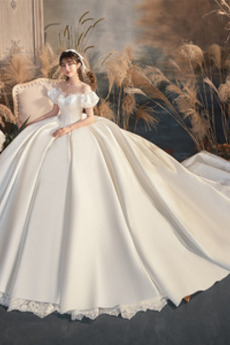 Robe de mariée Col ras du Cou Traîne Royal Naturel taille Salle Trou De Serrure