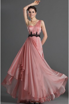 Robe de Soirée Milieu Perle rose Corsage plissé Norme Épaule Asymétrique