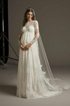 Robe de mariée Nœud à Boucles Rivage Manche Aérienne taille haut Col Bateau