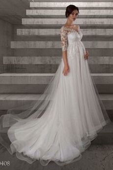 Robe de mariée Empire taille haute Appliques Train de balayage noble