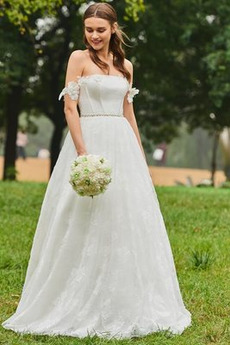 Robe de mariée Dos nu Train de balayage De plein air Elégant Tissu Dentelle