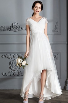 Robe de mariée Perle noble Asymétrique Plage Tulle Fourreau plissé