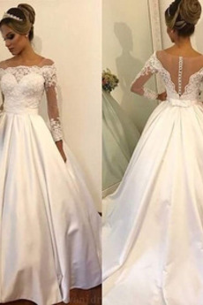 Robe de mariée Manche Longue Traîne Courte aligne Automne Appliques