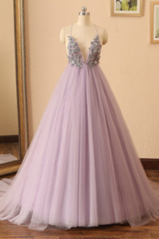 Robe de Bal Naturel taille Train de petit Sans Manches Dos nu Perlé
