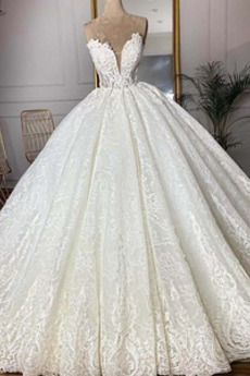 Robe de mariée Sans Manches Formelle Zip A-ligne Couvert de Dentelle