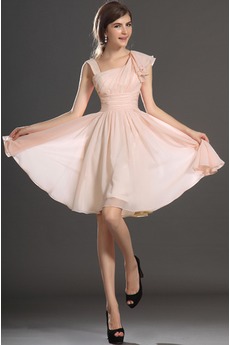 Robe de Soirée Mi-longues Sans Manches Naturel taille Chiffon