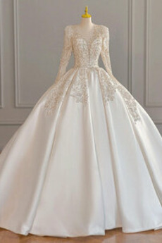 Robe de mariée Manche Longue Eglise Lacez vers le haut Longue Perle