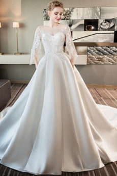 Robe de mariée Perle Salle des fêtes 3/4 Manche Traîne Longue