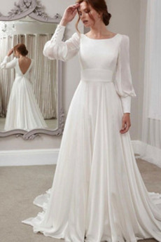 Robe de mariée Dos nu Naturel taille Simple Longue Lanterne Plage