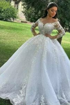 Robe de mariée Tulle Appliques Pomme Manche Aérienne Longue Eglise