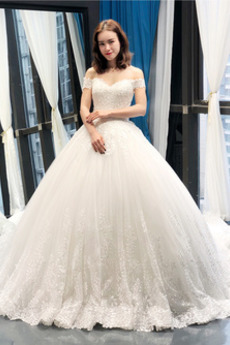 Robe de mariée Tulle Formelle A-ligne Épaule Dégagée Manquant