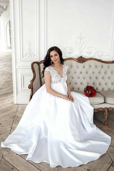 Robe de mariée Empire Maternité Col en V Foncé noble taille haut Col en V