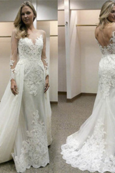 Robe de mariée Dos nu Formelle Manche Aérienne Plage Longue A-ligne