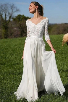 Robe de mariée Dos nu Chiffon Norme Simple Col en V Naturel taille