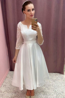 Robe de mariée Manche Longue Plage Sommaire Naturel taille Longueur Mollet